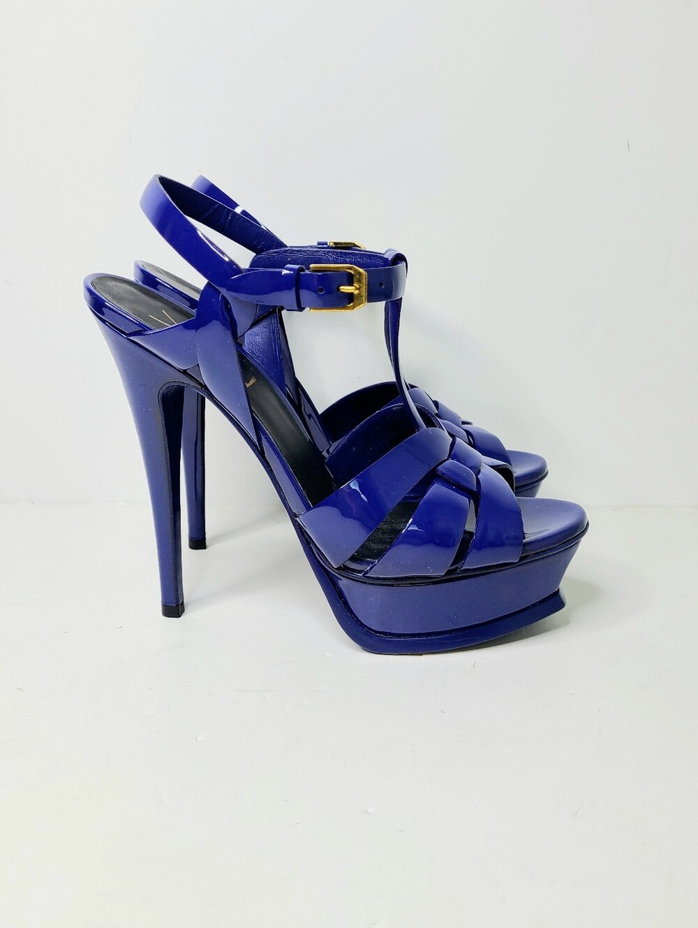 Saint Laurent Tribute Blue Patent Leather Platform Heels